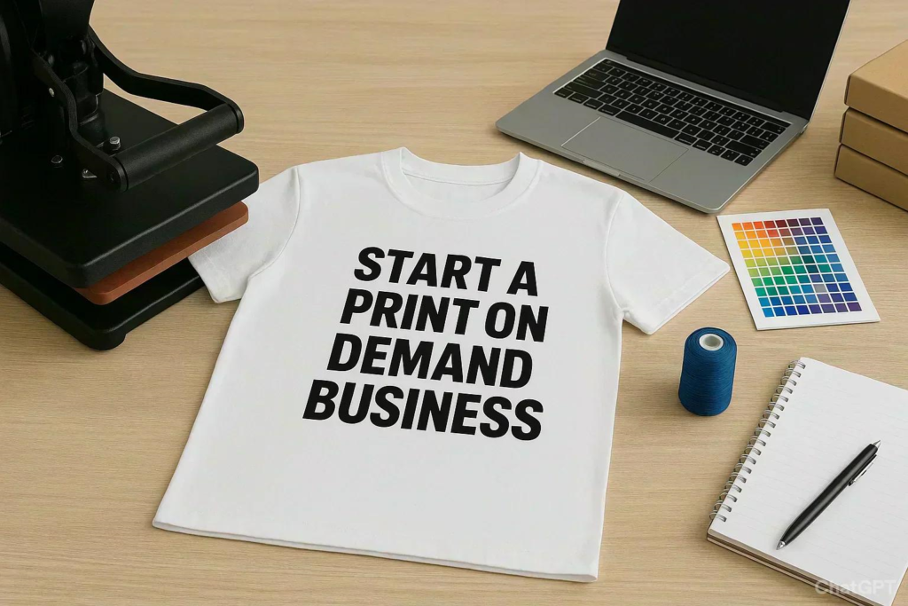 Top Online Business Ideas for Beginners in 2026 Print-on-demand entrepreneur designing custom t-shirts online