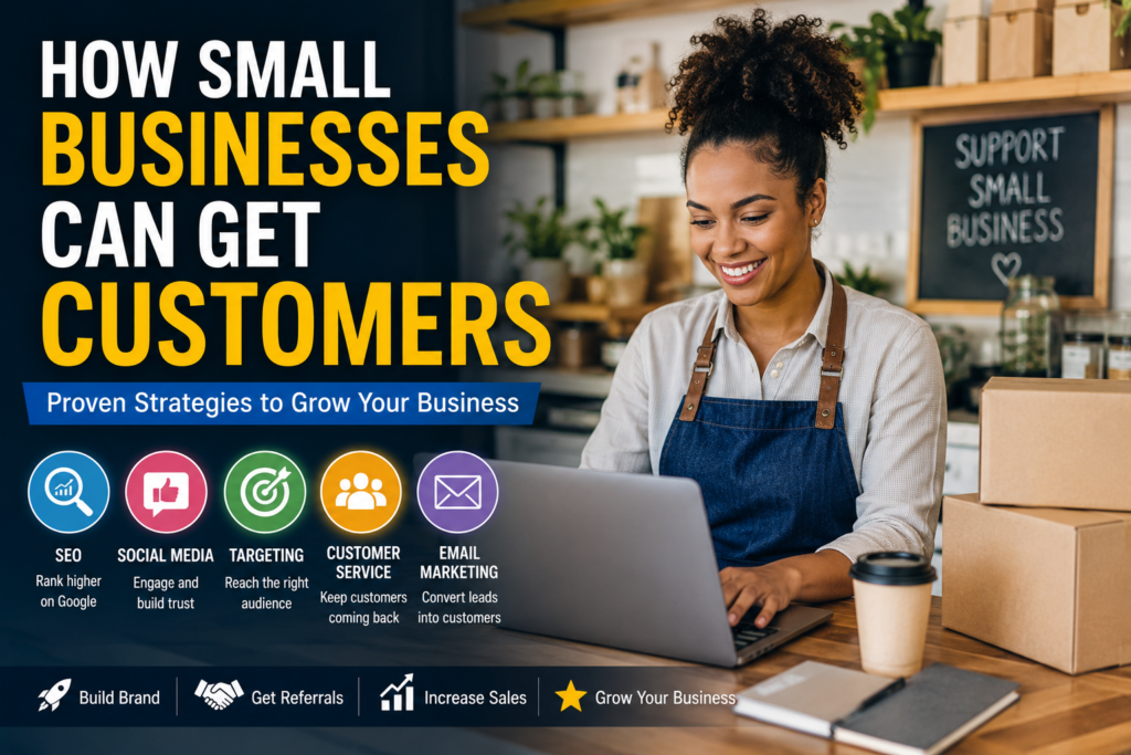 Small business owner using digital marketing strategies to attract customers online