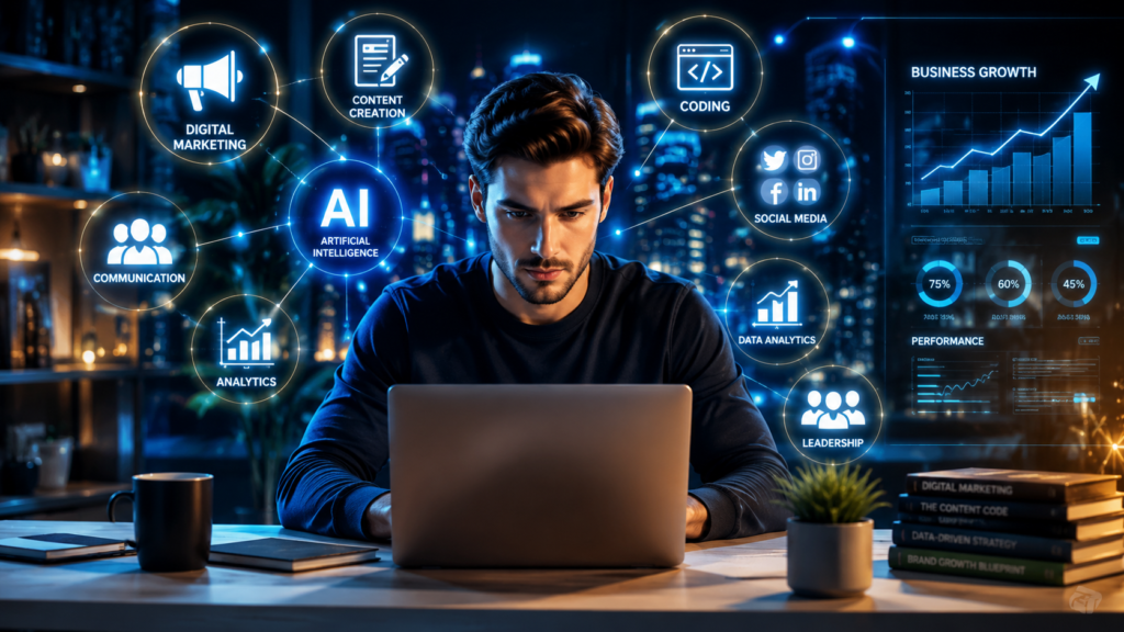 Top Skills You Need to Succeed Online in 2026 Professional entrepreneur developing top skills needed to succeed online in 2026.