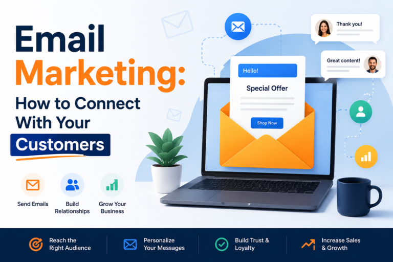 Email marketing campaign on laptop screen