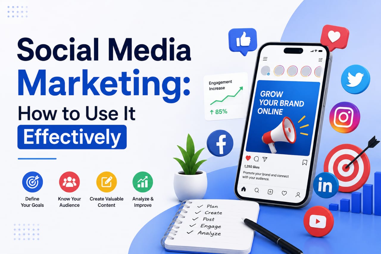 Business owner managing social media marketing strategy