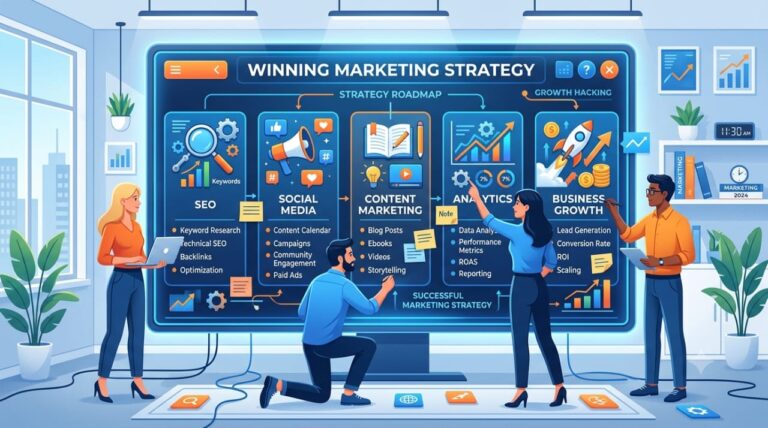 Team planning a winning marketing strategy
